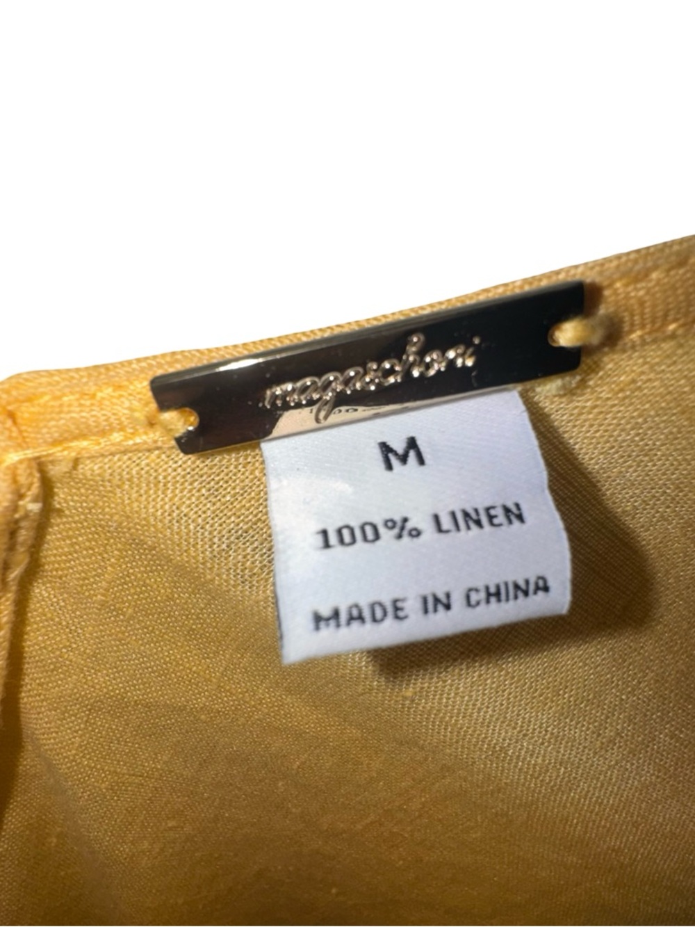 Magaschoni M Yellow Linen Shift Dress Sleeveless V Neck Midi A Line Luxury - Picture 10 of 10